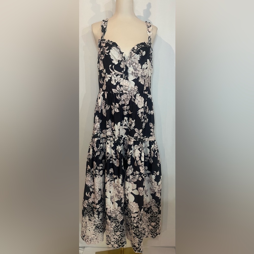 Anthropologie Black and Cream Floral Midi Dress - Picture 6 of 8